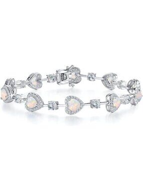 Gemlanto Women's Opal Silver Gemstone Heart Bracelet luxury Fashion Fine Jewelry